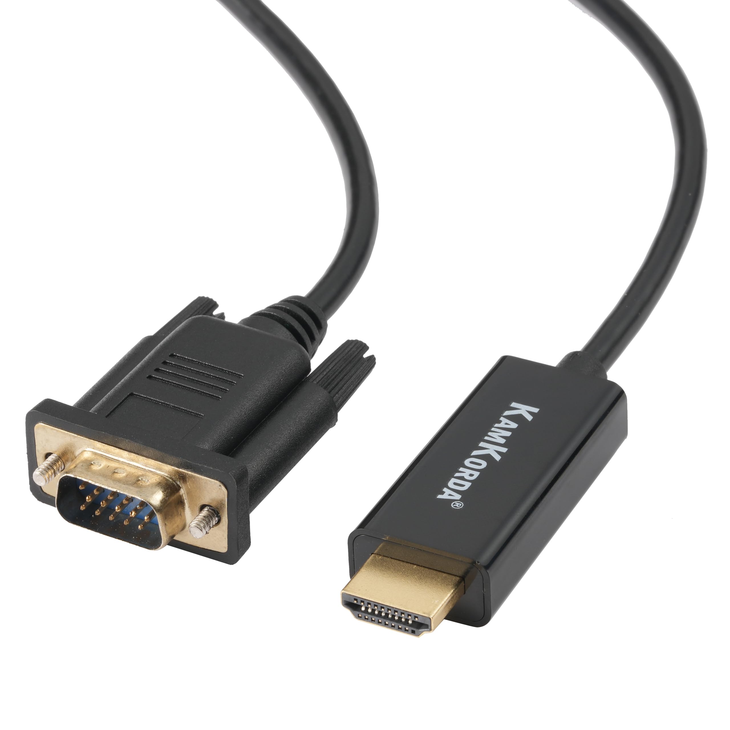 KamKorda HDMI to VGA Cable 1m, Male to Male Adapter, Gold-Plated Connector, Laptop to Monitor Cable, PC to Projector Lead