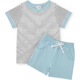JiuBreeze Toddler Baby Boy Summer Outfit Striped Short Sleeve T-Shirt Shorts Set 2-Piece Boys Outfits Clothing Sizes 18M-5T