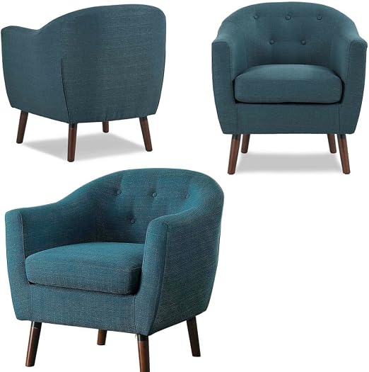 Amazon.com: Accent Chair Heavy Duty Brown Wooden Frame Blue Fabric