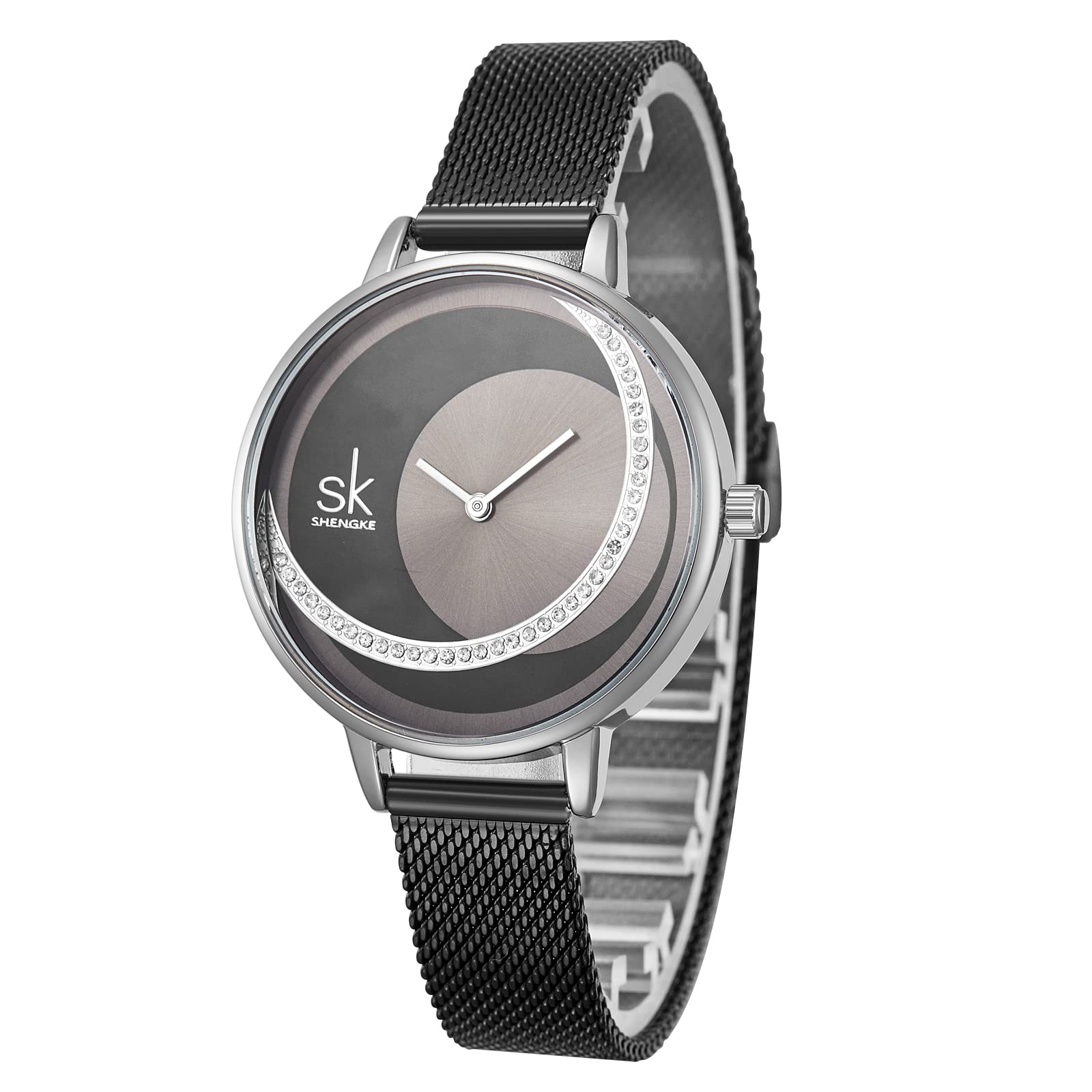 SHENGKE Ladies Watch Mesh Band Crystal Luxury Ladies Quartz Wrist Watch Girl Dress Wrist Watch