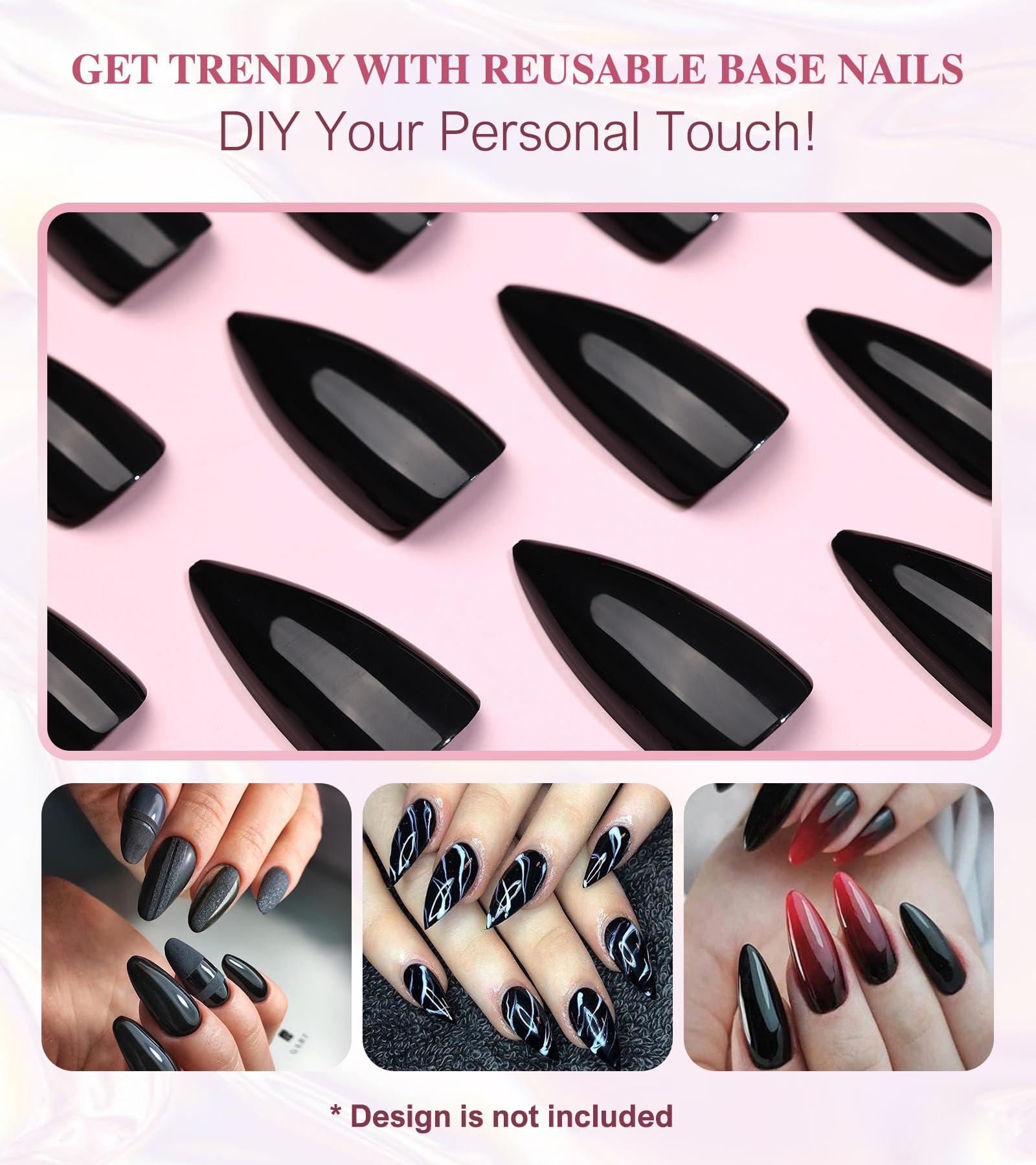 Black Press On Nails - Aegenacess Jelly Stiletto Fake Nails with Glue Sticker, Press On Nails Long, Glossy Stick On Nails in 12 Sizes, 24PCS Glue On Nails - Image 4