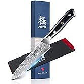 KYOKU Gin Series 5" Utility Kitchen Knife, Japanese Style VG10 Damascus Stainless Steel Knife with Silver Ion Blade G10 Handle Mosaic Pin, All Purpose Professional for Meat Veg and Fruit