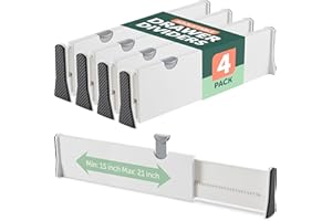RUBOXA Drawer Divider Set of 4, Adjustable Length 11" - 17" Drawer Organizers, Locks in Place, Easy-Assemble, Secured, Foam Ends, for Bedroom, Bathroom, Kitchen & Office Organization and Storage
