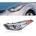 OUKANING - For 2011 2012 2013 Hyundai Elantra Halogen Left Driver Side Headlight Headlamp Assembly Chrome Housing Clear Lens 92101-3Y000 (USA STOCK)