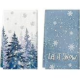 Artoid Mode Blue Xmas Tree Snowflake Winter Kitchen Towels Dish Towels, 18x26 Inch Farmhouse Holiday Decoration Cleaning Set of 2