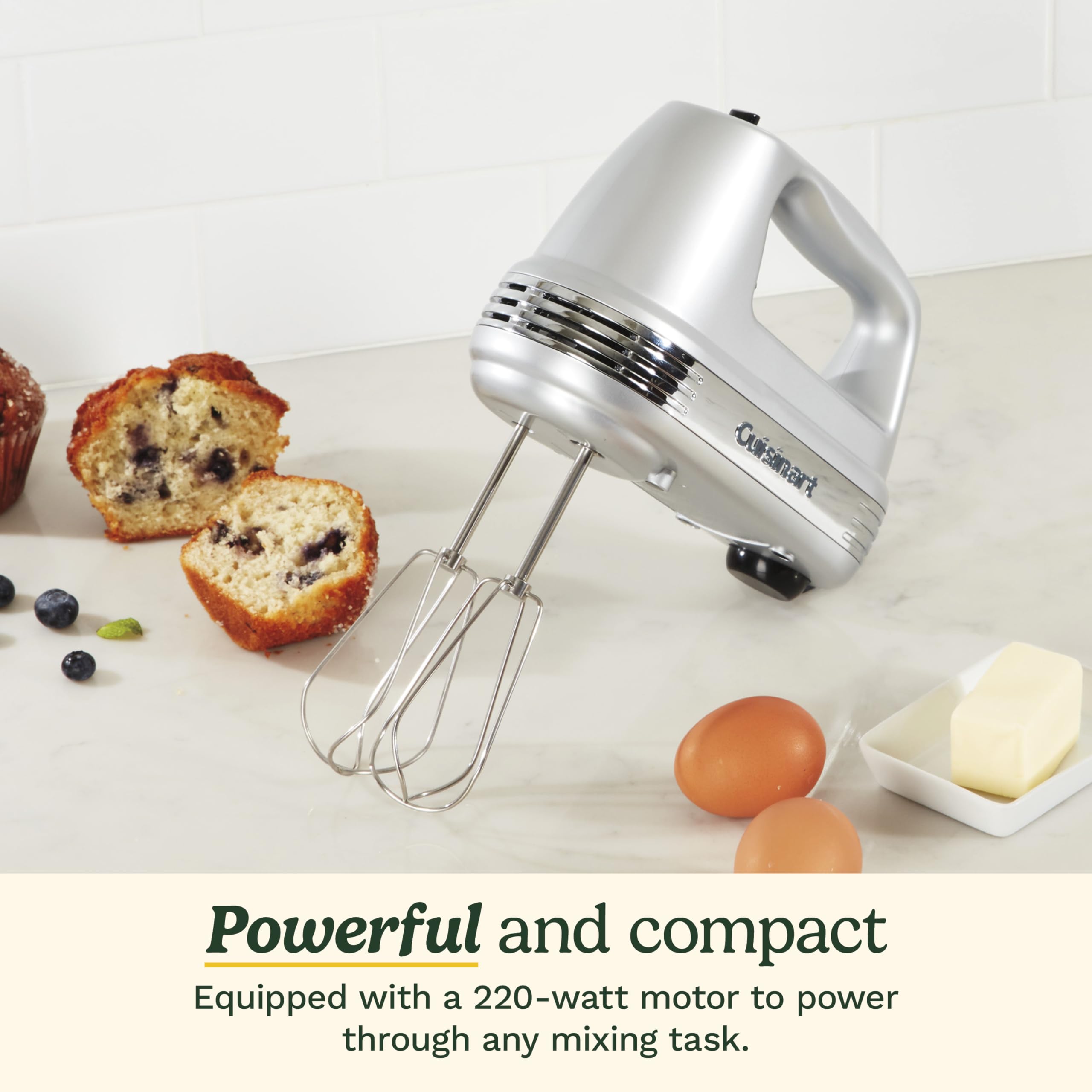 Cuisinart Power Advantage PLUS 9-Speed Hand Mixer, 220W-Motor Hand Blender Electric Mixer with 9 Speed Settings, XL Dishwasher-Safe Beaters, 3 Low Mixing Speeds, Storage Case, HM-90BCS, Brushed Chrome
