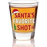 Christmas Shot Glass – “Santa’s Favorite Shot” Novelty Holiday Shot Glass – Funny Santa ShotGlass – Mini Liquor Glass 1.75oz – Perfect Stocking Stuffer or Secret Santa Present