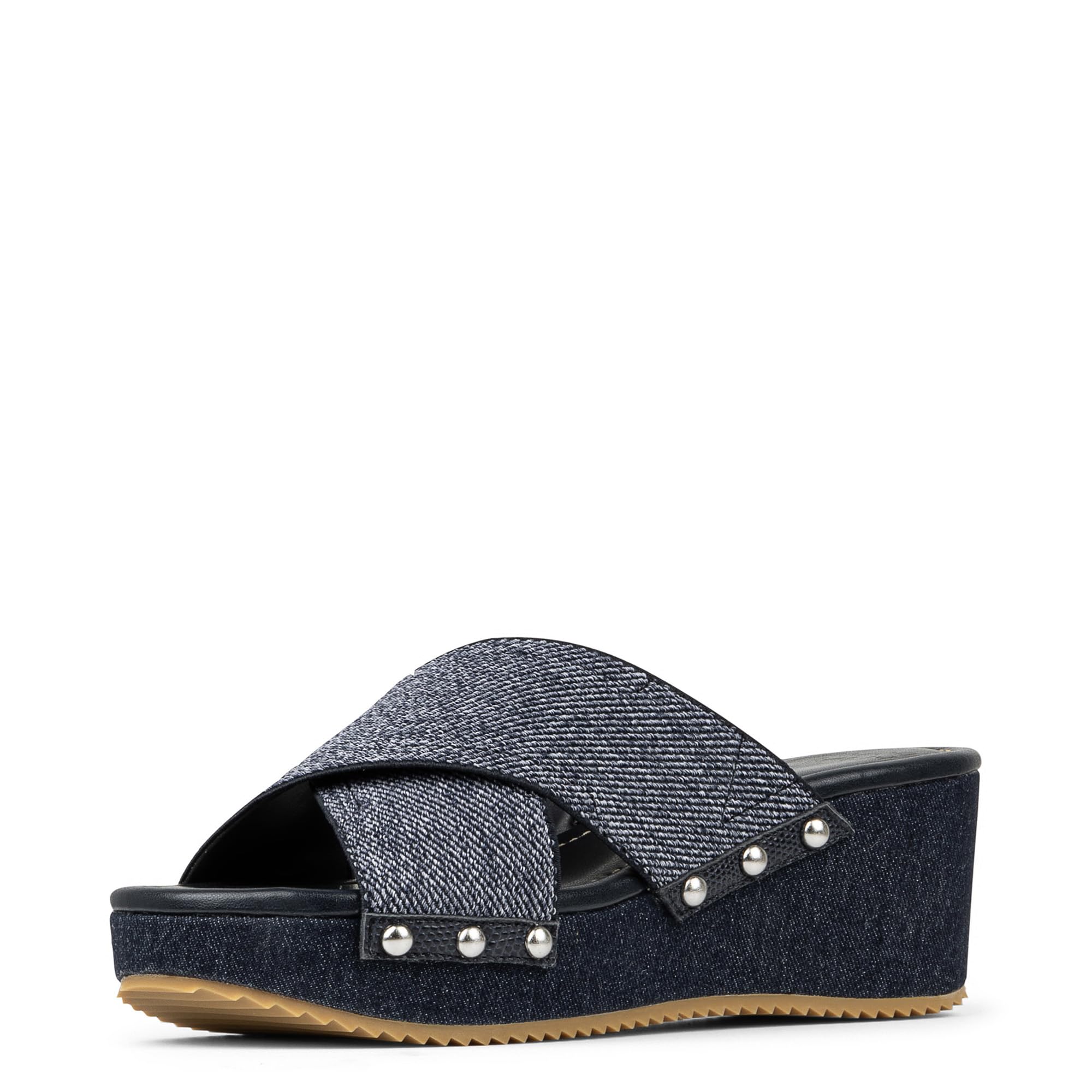Donald Pliner SUMMER Slip-On Wedge Sandals for Women – 2.5” Heel – Stretch Crisscross Upper, Cork Wedge & Metal Studs, Memory Foam Insole, Women’s Summer Wedge Sandals