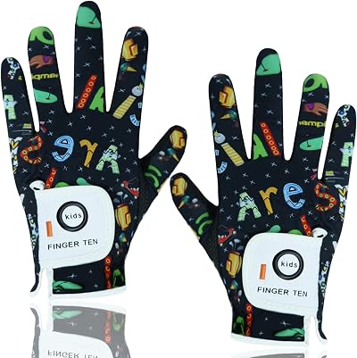 FINGER TEN Kids Golf Gloves All Weather Left Right Pair Small Black