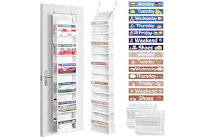GliCraft 2 Pack 6 Shelf Weekly Clothes Organizer for Kids Daily Hanging Over Door Organizer with 12 Side Pockets Closet Storage Organizer for Kids Daily Activity Essential Stuff(White)