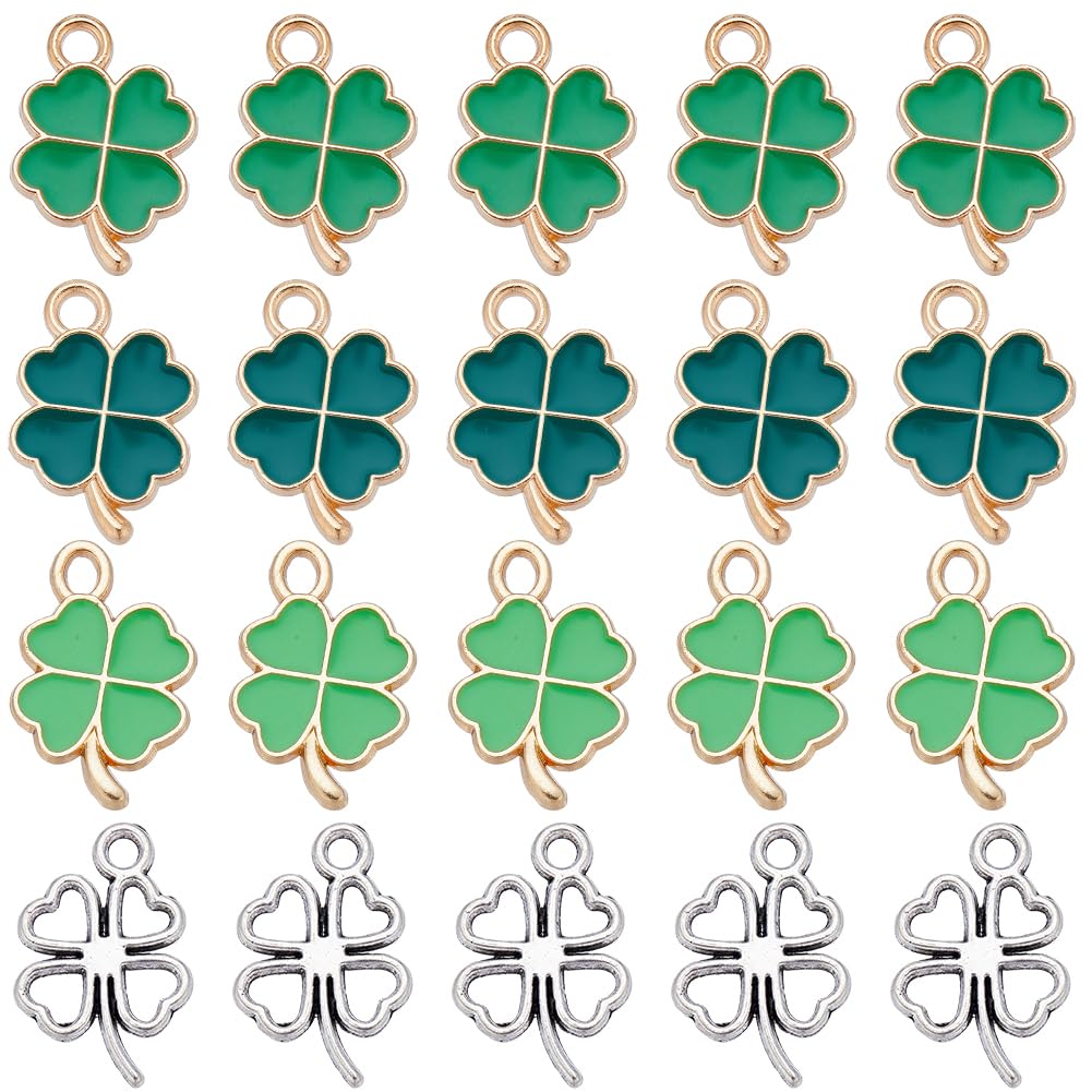 SUNNYCLUE 1 Box 120pcs St. Patrick's Day Charms: Enamel Four-Leaf Clover & Shamrock Charm Set