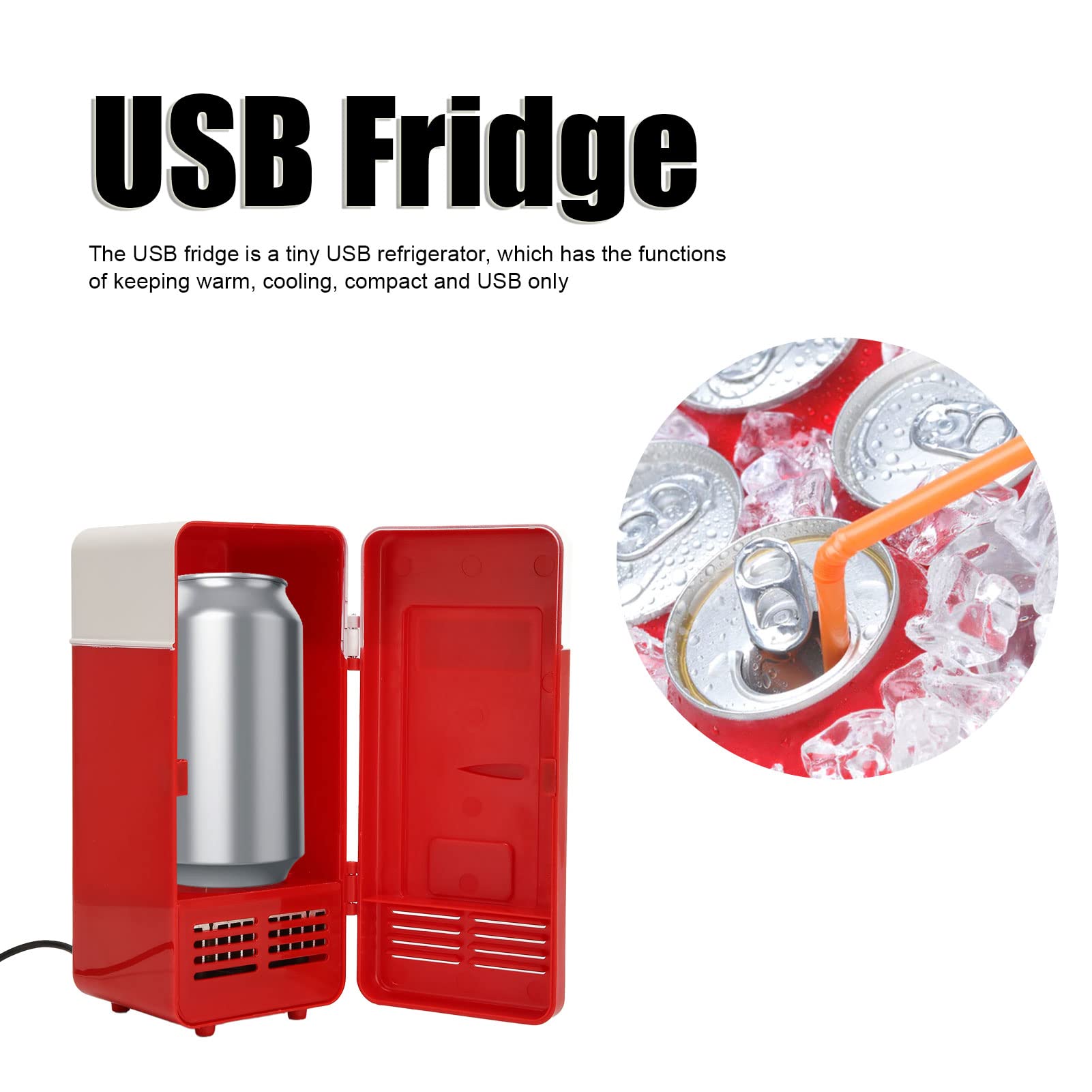 Mini Fridge, USB Fridge Insulated Cooling Small Portable Low Decibel Energy Saving Semiconductor Refrigeratior for Bedroom, Car, Office Desk & Dorm Room (Red)