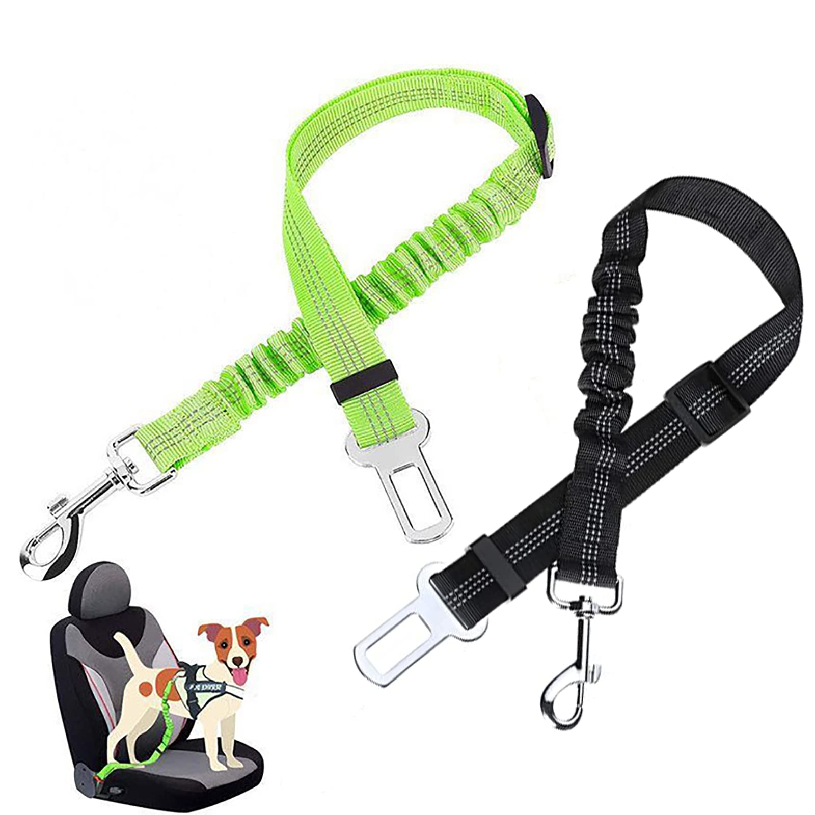 SHULLIN Pack of 2 Dog Seat Belt Adjustable Dog Belt Adjustable Safety Harnesses Dog Seat Belt Dog Buckle Car Belt Dog with Reflective Elastic Shock Absorption