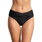 Women Twist Bikini Bottom Full Coverage Ruched Bathing Suit Bottoms | V Cut, Swimsuit Bottom Only, High Cut, Full Lining