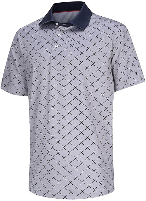 Mens Golf Shirt Short Sleeve Dry Fit Moisture Wicking Performance Collared Funny Print Golf Polo Shirts for Men