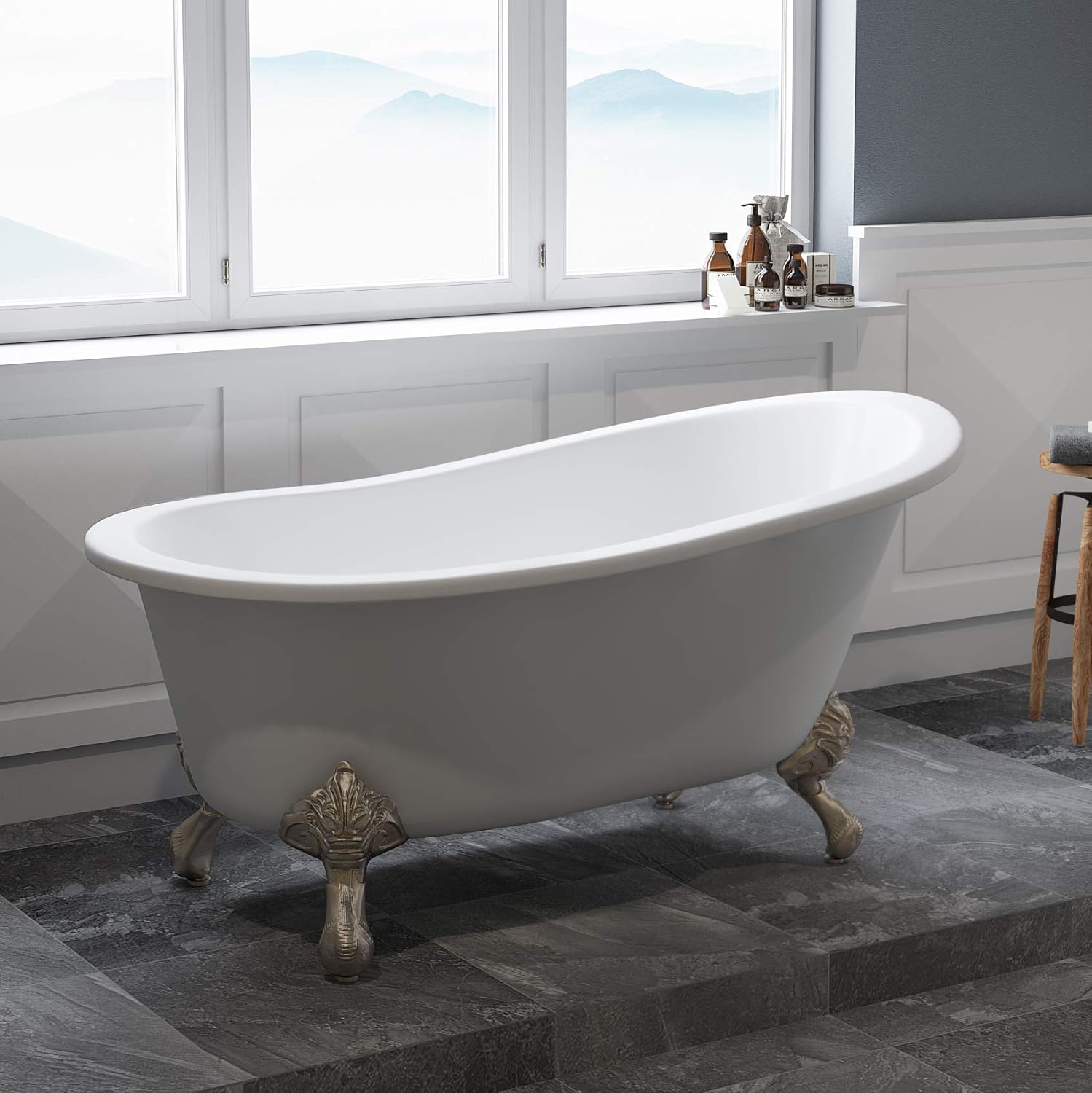 61 Cast Iron Slipper Clawfoot Freestanding Tub With No Faucet