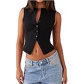 Y2k Ribbed Vest Tops for Women Slim Fit Crewneck Open Front Button Down Sleeveless Crop Tank Tops Going Out Tops