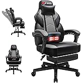 DL-win Gaming Chairs for Adults, Computer Chair with Footrest and High Back, Big and Tall Gamer Chair's with Massage Lumbar Support, 360° Swivel Height Adjustable Gaming Chair, Grey