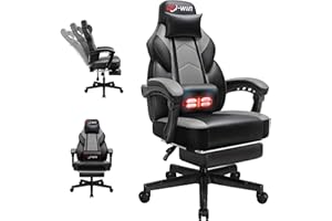 DL-win Gaming Chairs for Adults, Computer Chair with Footrest and High Back, Big and Tall Gamer Chair's with Massage Lumbar Support, 360° Swivel Height Adjustable Gaming Chair, Grey