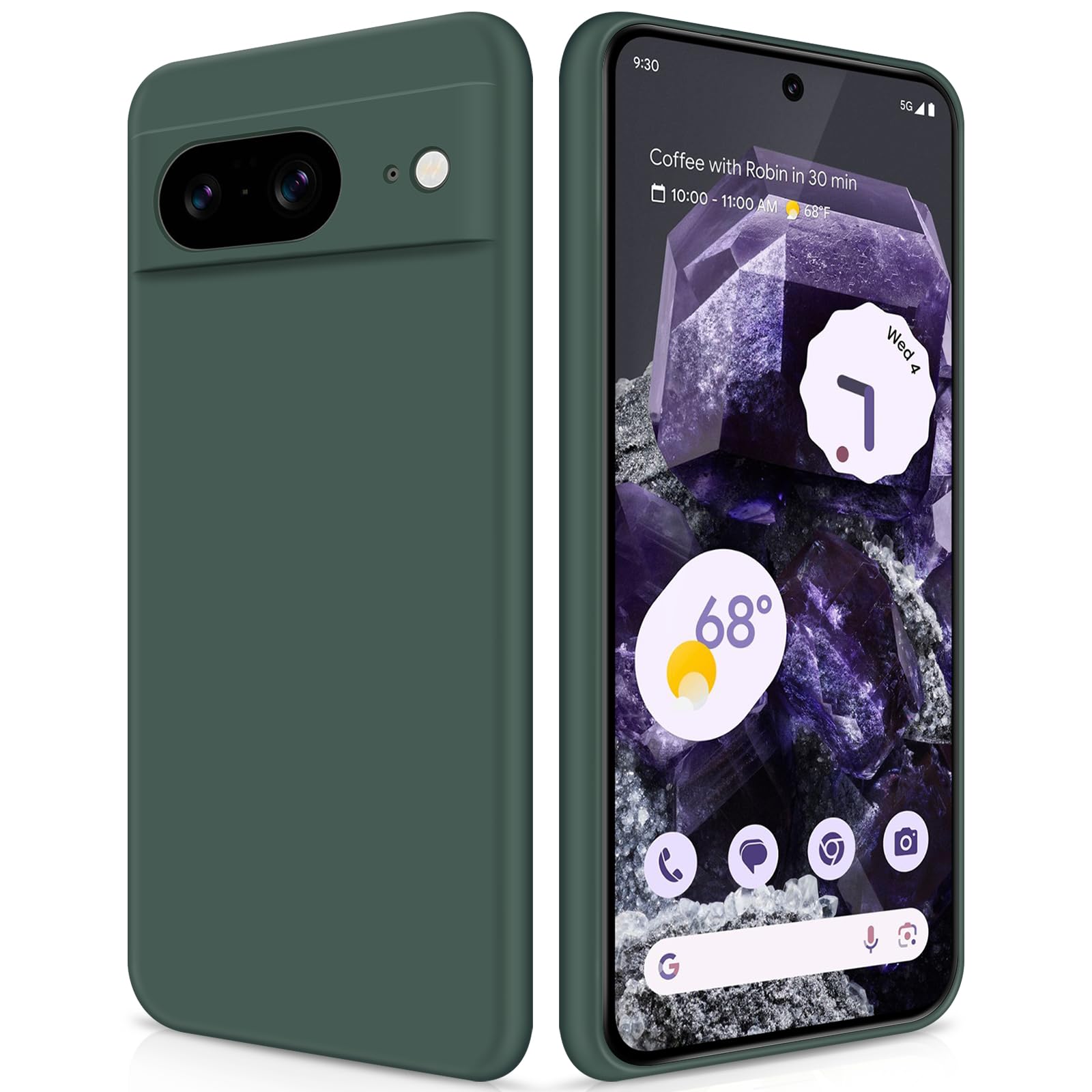 GiiYoon Case Compatible with Google Pixel 8, Silky-Soft Touch Full-Body Protective Phone Silicone Case, Shockproof Cover with Microfiber Lining, Green — image 1