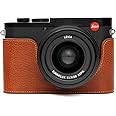 Leica Q2 Camera Case, BolinUS Handmade Genuine Real Leather Half Camera Case Bag Cover for Leica Q2 Camera Bottom Opening Version + Hand Strap (LavaBrown)
