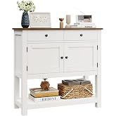 HOSTACK Farmhouse Console Table with Storage, 35.4" W Entryway Table, White | Entry table with 2 Drawers &amp; 2-Door Storage Cabinet, Sofa Buffet Table Sideboard for Kitchen, Hallway, Dining / Living room