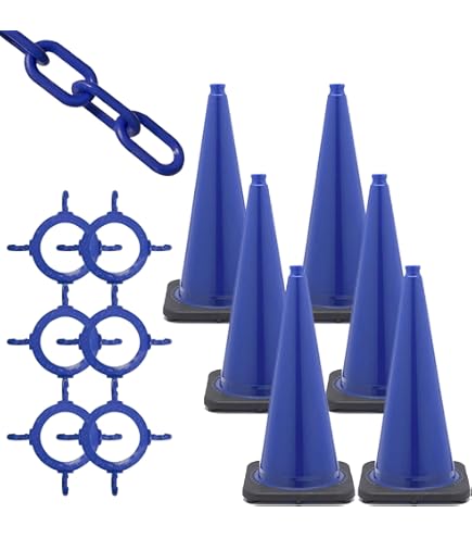 Mr. Chain Traffic Cone and Chain Kit, Blue, 28-Inch Height