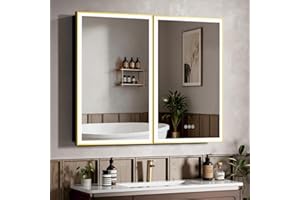 40X32 in Medicine Cabinet with Lights, Bathroom Framed Medicine Cabinet with 3-Colors Dimmable, Anti-Fog, Plug-in & Hardwired