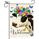 BlissYard Welcome Spring Garden Flag Double Sided 12x18 Inch Cute Cow Seasonal Welcome Small Flags For Outside Outdoor Decor Yard Farmhouse Holiday Spring Summer Decorations Yard Flags