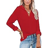 Diosun Womens Button Down V Neck Shirts Long/Short Sleeve Office Casual Business Plain Blouses Tops