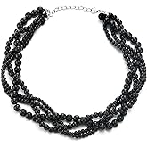 Multi-Layer Braided Black Pearl Statement Necklace Chains Choker Collar