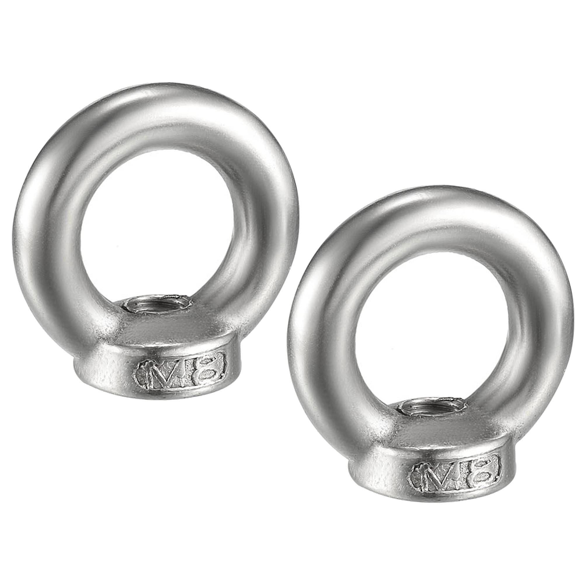 M METERXITY 2 Pcs Lifting Eye Nuts Ring - Chandelier Fence Stainless Steel Female Thread Machinery Eye Nuts Apply to Lifting Eye Bolt (M8, Silver Tone)