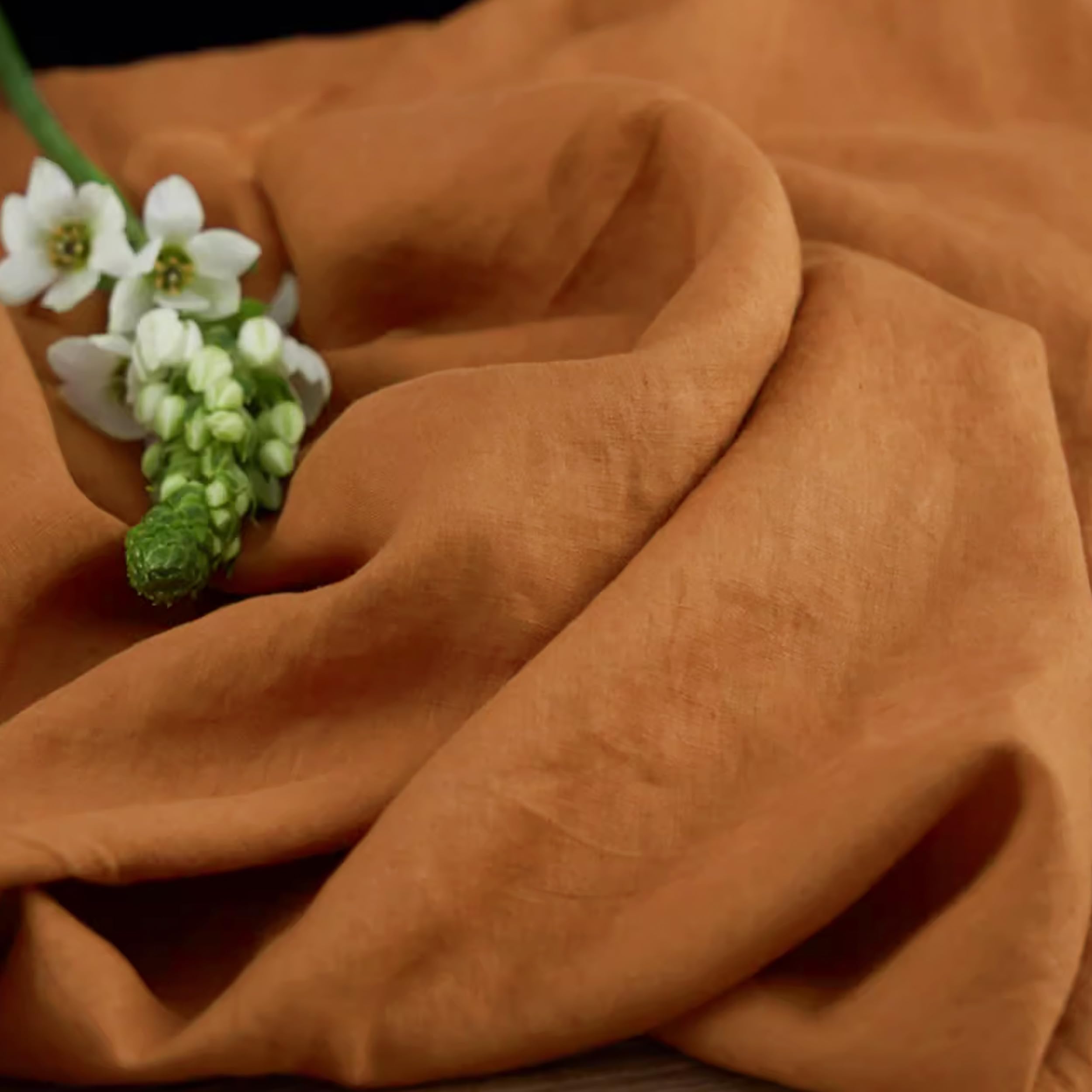 Simple&Opulence 100% Natural Linen Fabric - 140cm Wide Solid Colour Linen Material for Dressmaking, Sewing, Upholstery, Embroidery, Lining, DIY Crafts (Rust,0.5mx1.4m)