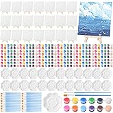 Qilery 24 Set 6 x 6 Inch Canvas Boards and Easel for Painting, Acrylic Paint Strips, Palettes, Brushes, Canvases Painting Kits for Kids Adults Artists Beginners Oil Acrylic Painting Party Favors