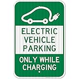 Electric Vehicle Parking Sign, Large 12x18 3M Reflective (EGP) Rust Free .63 Aluminum, Weather/Fade Resistant, Easy Mounting,
