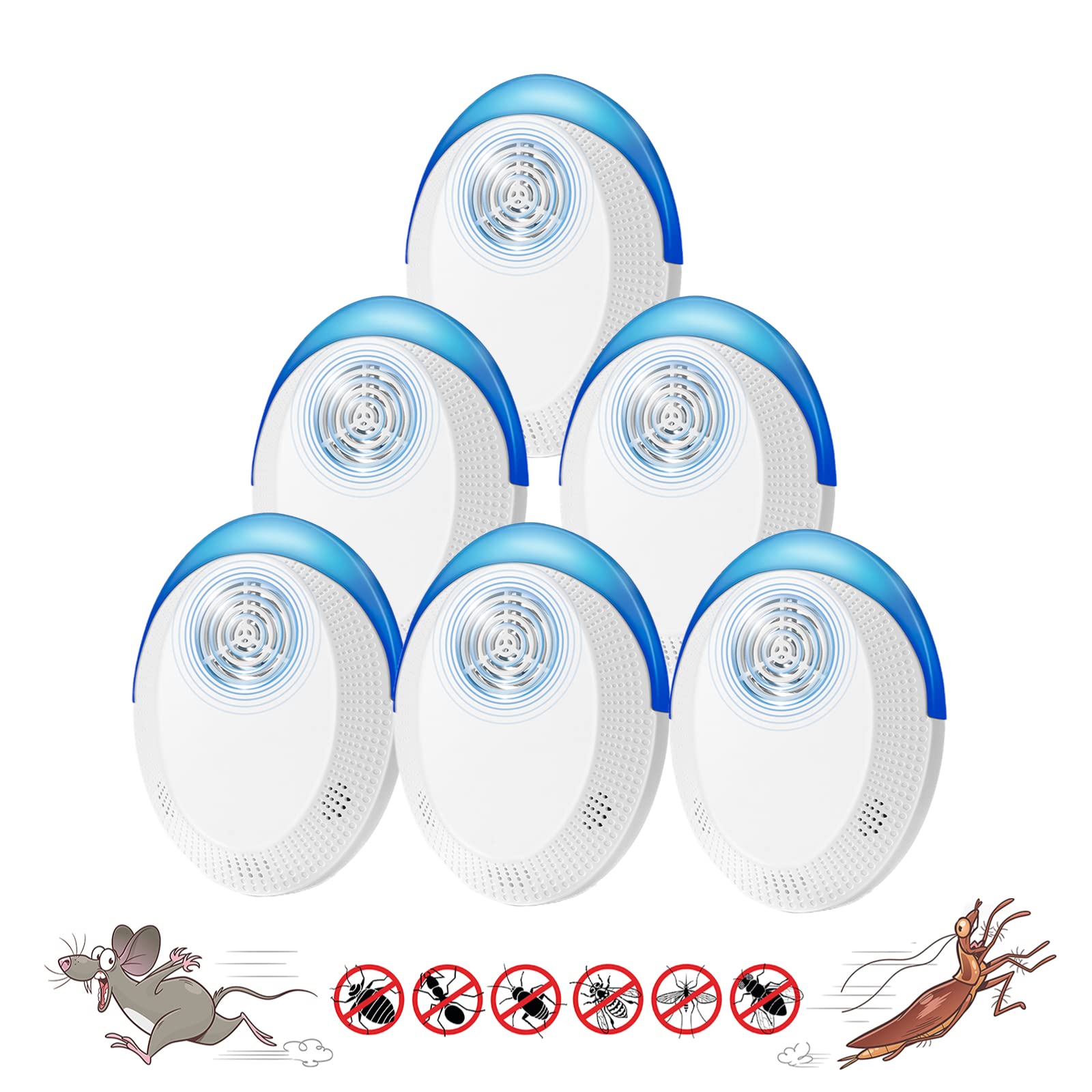 Pleasantsong 6PCS Ultrasonic Pest Repeller, Spider Repellent/Mosquito Repellent Plug in Treatment for House, Electronic Insect Repellent for Pest Control, Anti- Mice, Spiders, Rats, Moths
