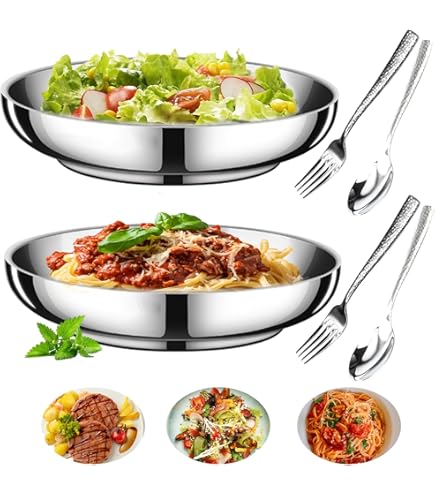 Bajo Platos Redondos 4pzs Platos De Acero Inoxidable Platos De Metal Para Comidas | Cuotas Bol Acero Inoxidable
