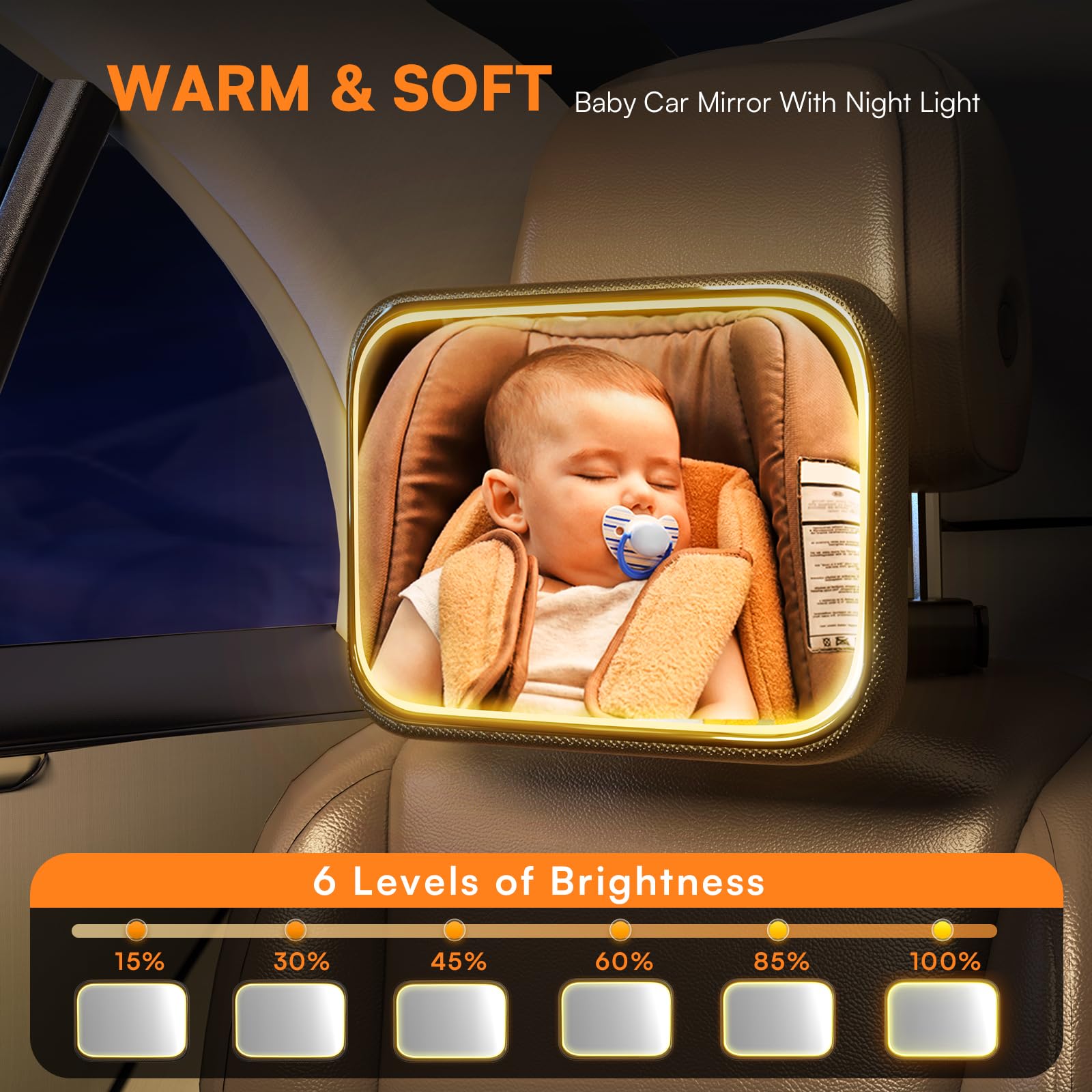 Baby Car Mirror with Light - Rechargeable Baby Mirror for Car with Remote Control, Clear Vision, 360° Rotation Rear Facing Car Seat Mirror, Shock and Shatter Resistant