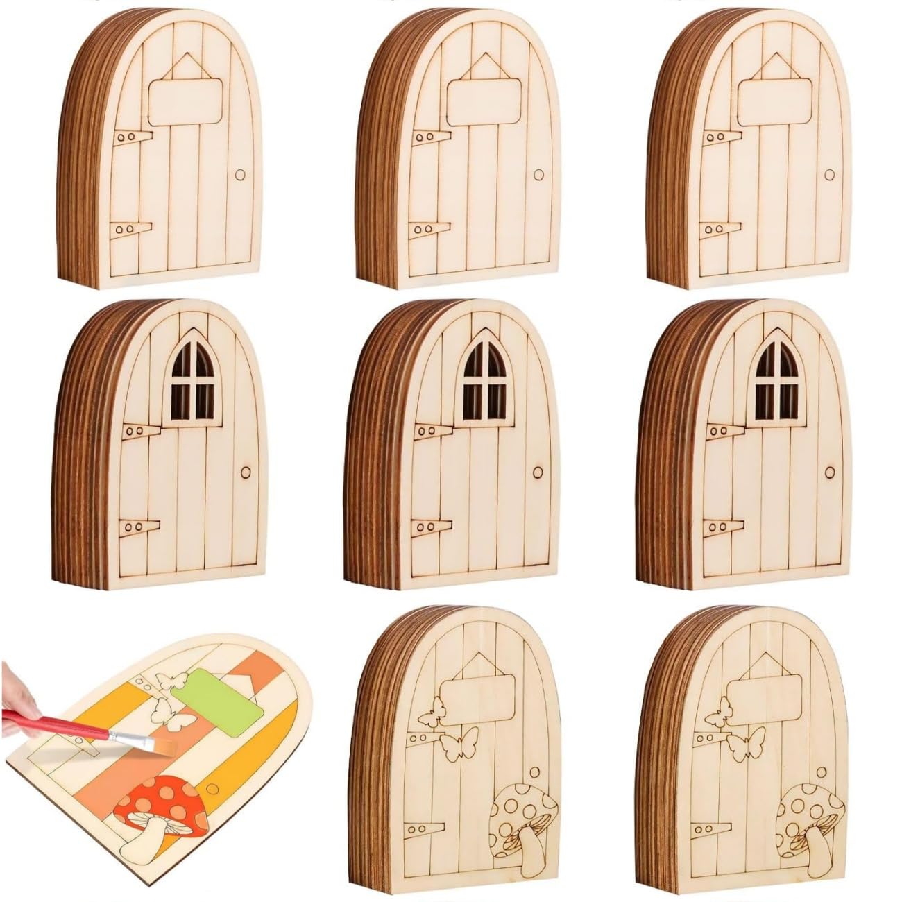 WSHuayee 30 Pcs Wooden Fairy Doors Set, 3 Styles Door-Shape Wooden Crafts, Mini DIY Garden Accessories for Fairy Parties, Home, Birthday, Wedding, Christmas, Party Decoration (Wood)
