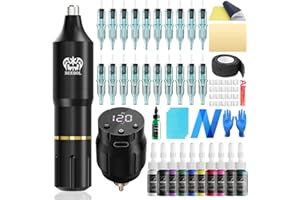 Neebol Wireless Tattoo Gun Kit, Rotary Tattoo Pen with 1500mAh Battery, Screen Display, 20 Cartridge Needles, 10 Inks, Complete Tattoo Gun Kit for Beginners and Professionals, Cordless Machine, Black