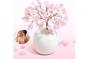 WHOLEV Healing Crystal Tree with Rose Pink Quartz – Feng Shui Decor for Positive Energy, Love & Calm – Pink Crystal Tree for Home, Office, Bedroom for Her, Mom, Friends or Coworkers