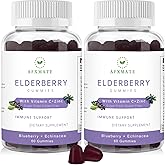 Sambucus Elderberry Gummies, Black Elderberry Gummy with Zinc and Vitamin C for Adults, Sugar Free Kids Multivitamin Gummies Immune Support* Supplement (2 Pack)