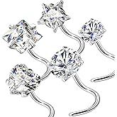 Carperton 14k Gold Plated 316L Surgical Steel 22g/20g/18g Nose Rings Studs L-Shape Bone Screw Nostril Piercing 1.5mm 2mm 2.5mm 3mm 3.5mm 4.5mm CZ Nose Studs for Women