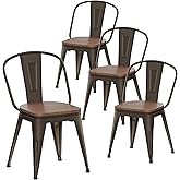 Alunaune 18inch Metal Dining Chair Set of 4 High Back Classic Chic Iron Farmhouse Chairs Industrial Stackable Coffee Stools B