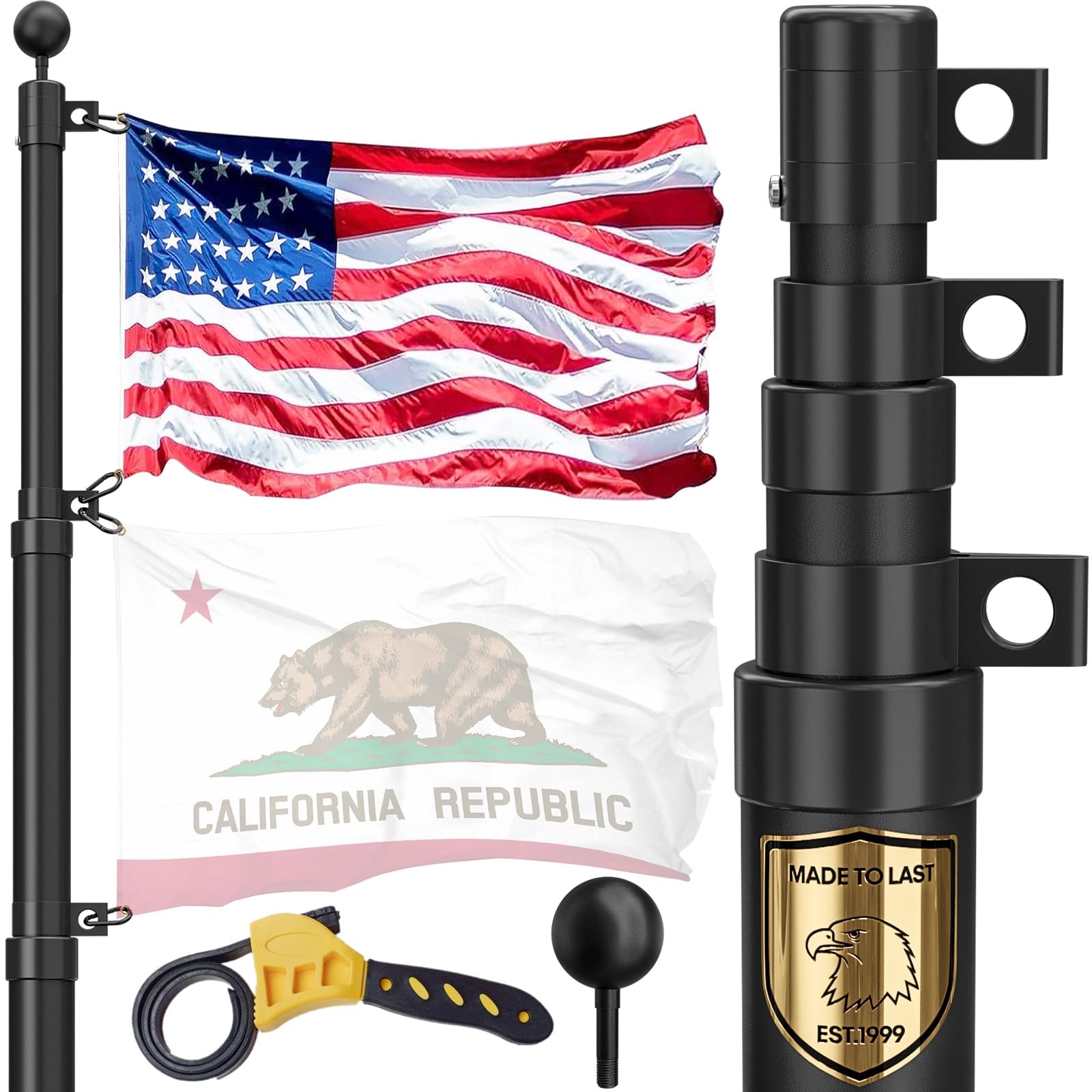 Photo 1 of **DAMAGED PART**FFILY 11 Gauge Telescoping Flag Pole, 20 FT Heavy Duty Telescopic Flag Pole for Outside House, Outdoor Aluminum In Ground Flagpole Kit with 3x5 American Flag for Residential or Commercial