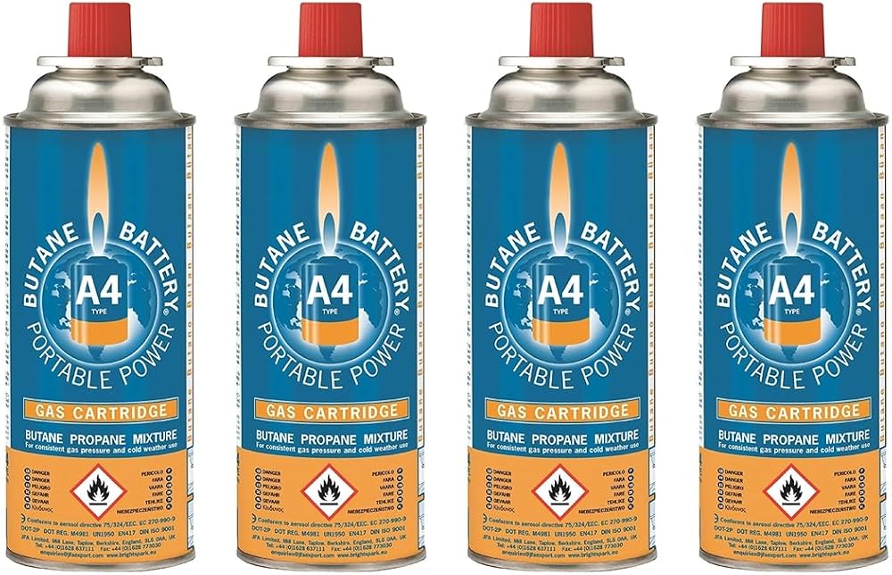 Carcoustic Unisex BS0136 A4 Butane Battery Gas Cartridge Pack of 4 Multi-Colour