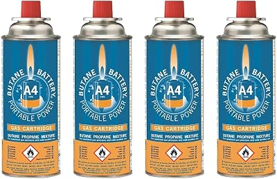 Carcoustic Unisex BS0136 A4 Butane Battery Gas Cartridge Pack of 4 Multi-Colour