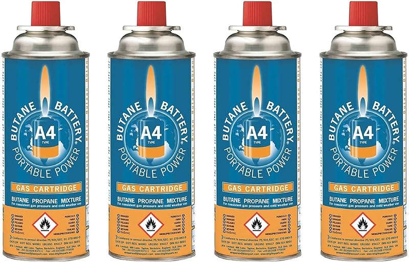 Carcoustic Unisex BS0136 A4 Butane Battery Gas Cartridge Pack of 4 Multi-Colour