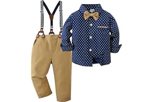 ZOEREA Toddler Boy Clothes Gentleman Wedding Boys Suit Long Sleeve Shirts with Bowtie + Suspenders Pants 12 Months-5 Years
