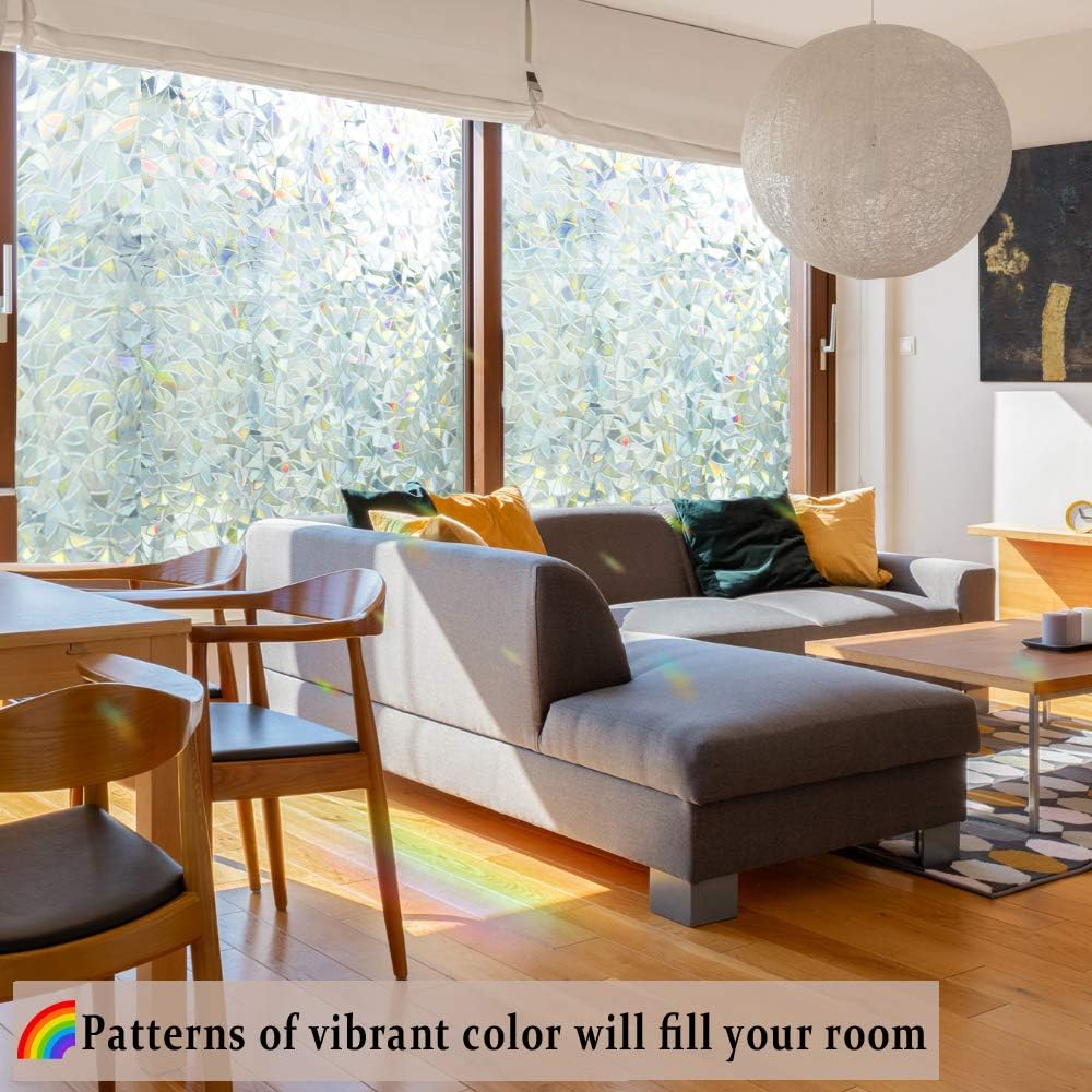 WAENLIR Rainbow Window Film Privacy Film for Glass Windows 3D Stained Glass, Decorative Window Stickers, Static Cling Window Vinyl - Image 3